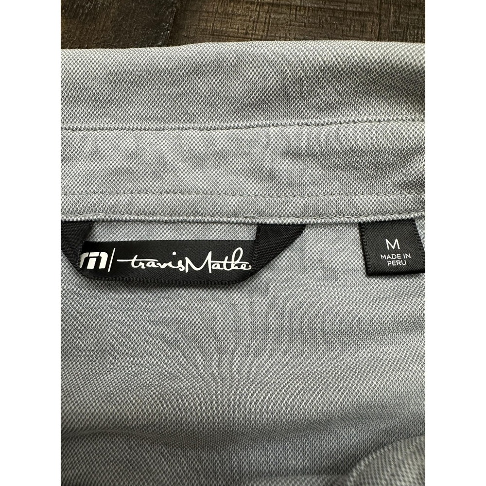 TravisMathew Polo Shirt Mens Medium Gray Stripe Pima Cotton Golf Performance - Picture 6 of 11